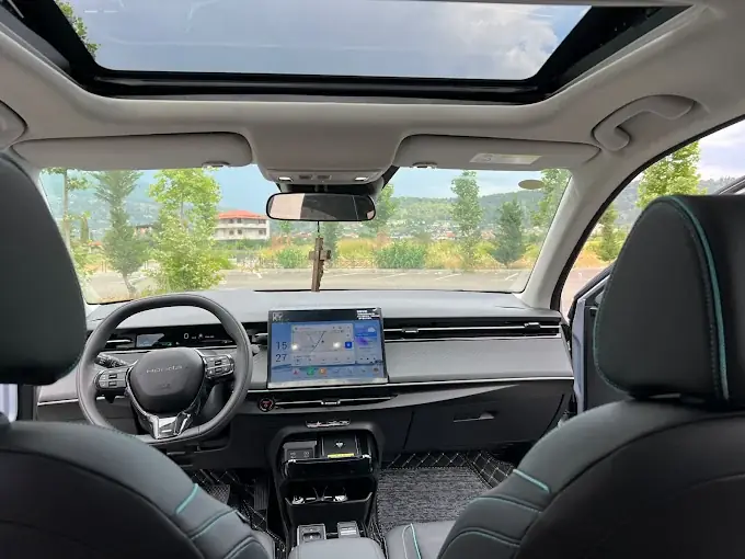 Electric taxi interior with panoramic roof